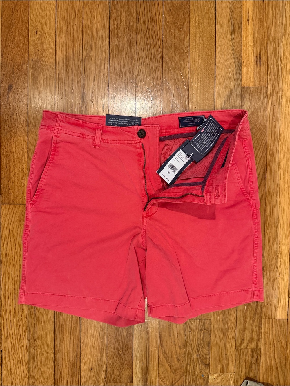 Vineyard Vines Coral-Red Flat Front Chino Shorts